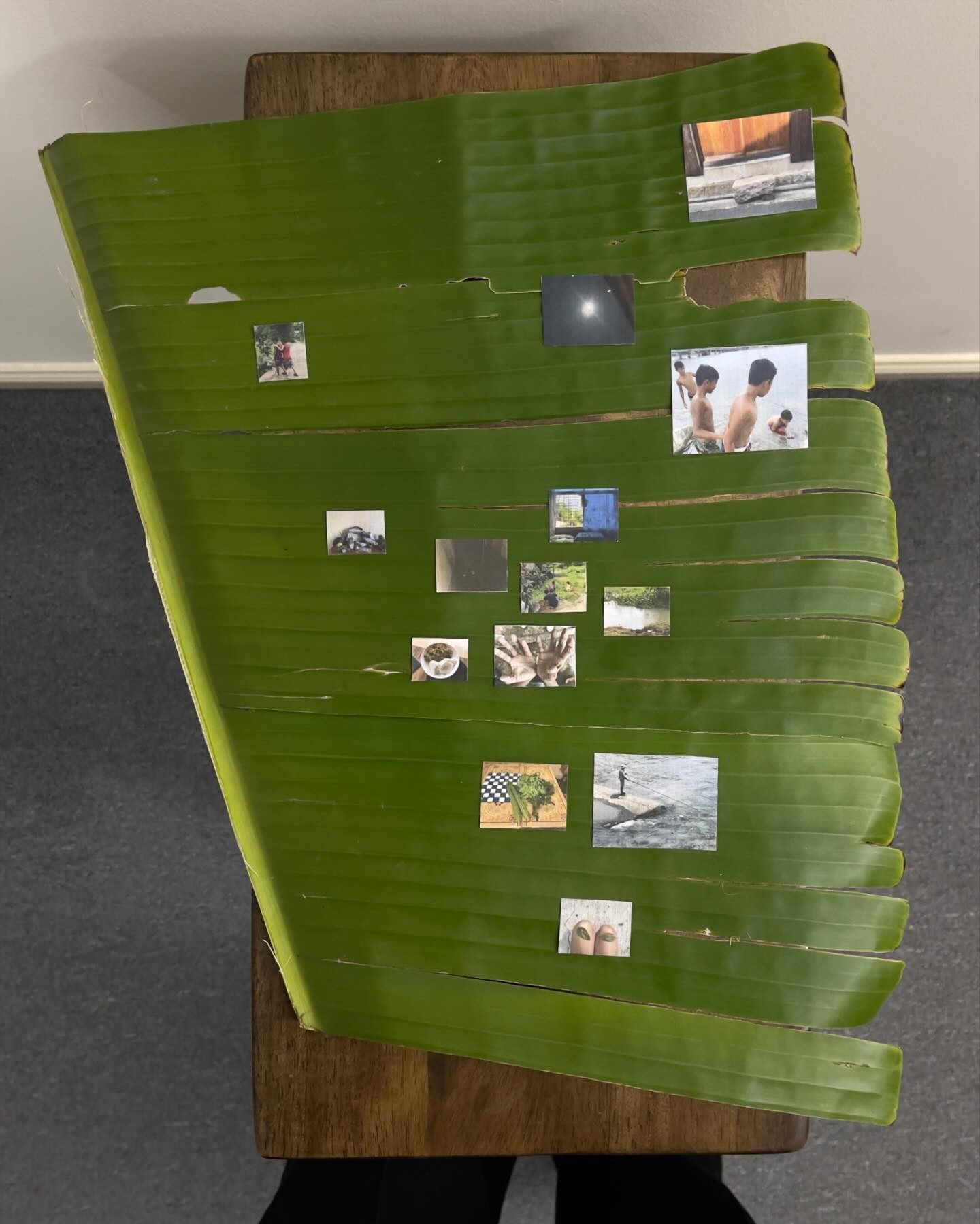 Commemorating Memories installation detail on banana leaf